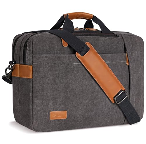 ESTARER Men's Laptop Messenger Bag, 17-17.3Inch Laptop Backpack, Water Resistant Canvas Computer Bag Shoulder Bag, 3 in 1 Convertible Laptop Briefcases (Grey)