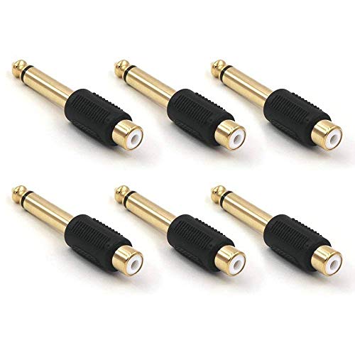 VCE RCA to 1/4' Audio Adapter, 6.35mm Mono Plug Male to RCA Female Connectors 6-Pack