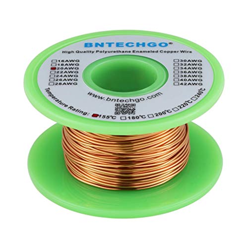 BNTECHGO 20 AWG Magnet Wire - Enameled Copper Wire - Enameled Magnet Winding Wire - 4 oz - 0.0315' Diameter 1 Spool Coil Natural Temperature Rating 155℃ Widely Used for Transformers Inductors