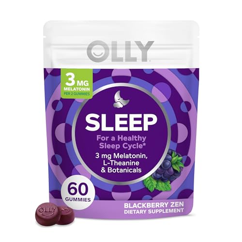 OLLY Sleep Gummy, Occasional Sleep Support, 3 mg Melatonin, L-Theanine, Chamomile, Lemon Balm, Sleep Aid, Blackberry - 60 Count