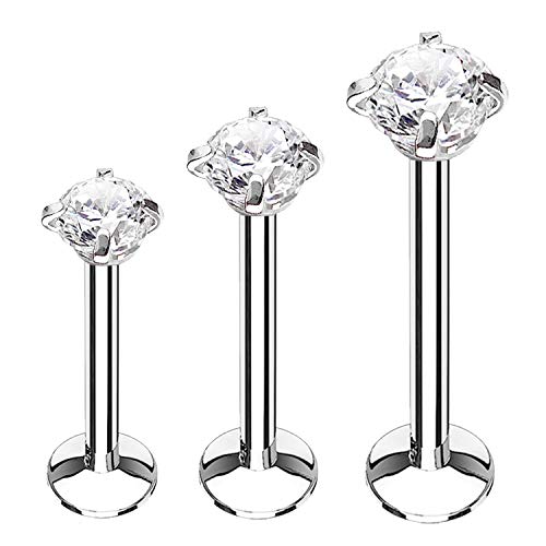 BodyJ4You 3PC Labret Tragus Cartilage 16G Studs, Internally Threaded Surgical Stainless Steel, Helix Lip Monroe Medusa Conch, Versatile Piercing Jewelry