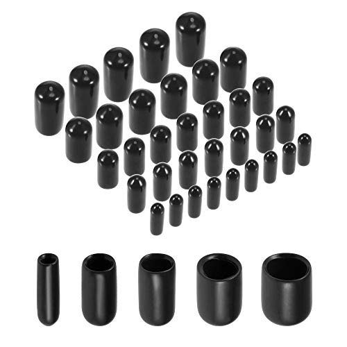 uxcell 50pcs Round Rubber End Caps 1/8' 3/16' 1/4' 5/16' 3/8' Black Vinyl Cover Screw Thread Protectors Assortment Kit(3mm 5mm 6mm 8mm 9.5mm)
