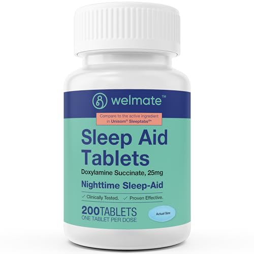 WELMATE | Doxylamine Succinate 25mg | Nighttime Sleep Aid | Safe & Effective | Non-Habit Forming | Sleep Aids for Adults & Children | for Women & Men | Made in USA | 200 Tablets