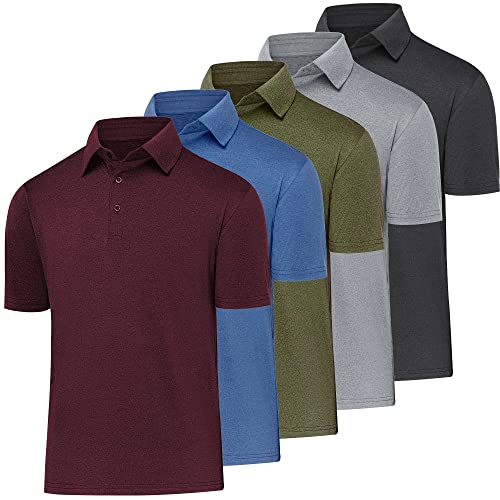 BALENNZ Polo T Shirts for Men Quick Dry T-Shirts for Men Collared Mens T Shirts Casual Tshirts Shirts for Men 5 Pack Black,Army,Maroon,Milddle Blue,Light Grey XXX-Large
