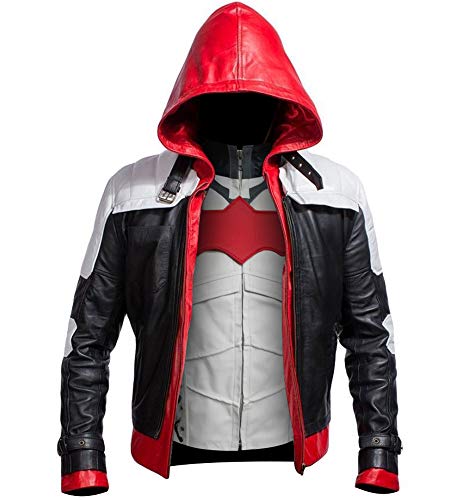 Red Hooded Arkham Knight Vest 2 in 1 Jacket for Bat Logo Fans (M)