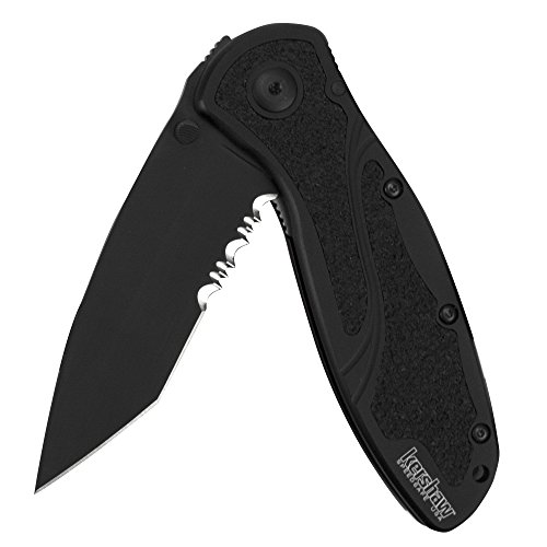 Kershaw Blur Tanto Black Pocketknife, 3.4' Sandvik 14C28N Stainless Steel Recurved Blade, Assisted Thumb-Stud Opening EDC