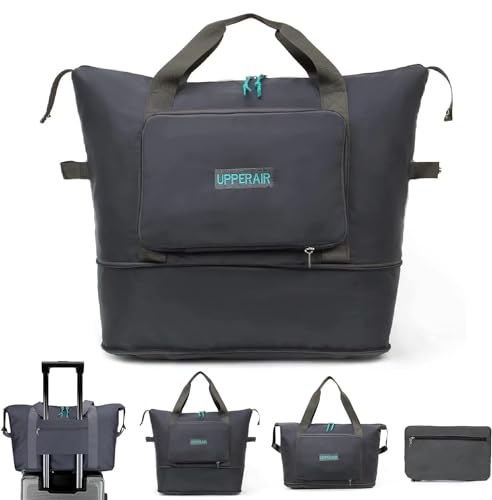 UPPERAIR Foldable Travel Duffel Bag Portable Luggage Bag Large Capacity Lightweight Oxford Fabric Waterproof for Travel Work Errandable Weekend Stadium Gym Men and Women (Grey)