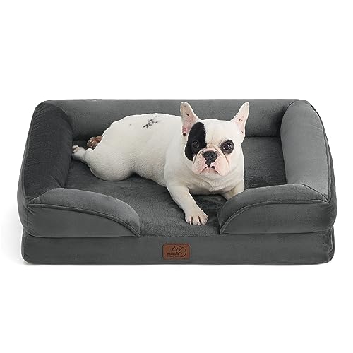 Bedsure Orthopedic Dog Bed for Medium Dogs - Sofa Bed Medium, Supportive Foam Pet Couch with Removable Washable Cover, Waterproof Lining and Nonskid Bottom, Dark Grey