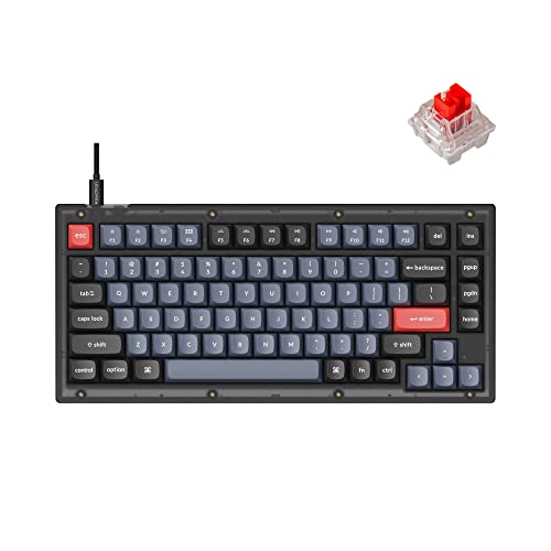 Keychron V1 Wired Custom Mechanical Keyboard, 75% Layout QMK/VIA Programmable Macro with Hot-swappable Keychron K Pro Red Switch Compatible with Mac Windows Linux (Frosted Black - Translucent)