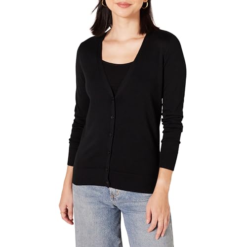 Amazon Essentials Women's Lightweight V-Neck Cardigan Sweater (Available in Plus Size), Black, Large