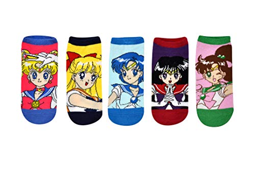Sailor Moon Girls Lowcut Socks (5 Pair) - Women's Cosplay No Show Socks - Fits Shoe Size: 4-10 (Ladies)