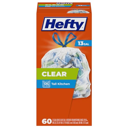 Hefty Clear Trash Bags, Clear, 13 Gallon, 60 Count