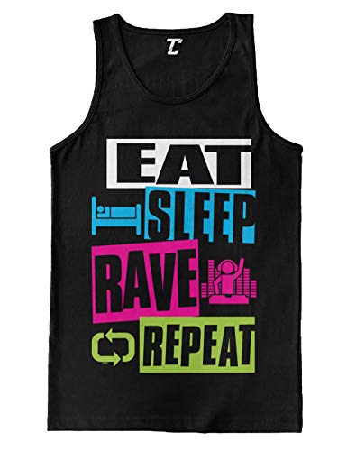 Eat Sleep Rave Repeat - Neon Club Music Men's Tank Top (Black, XXX-Large)