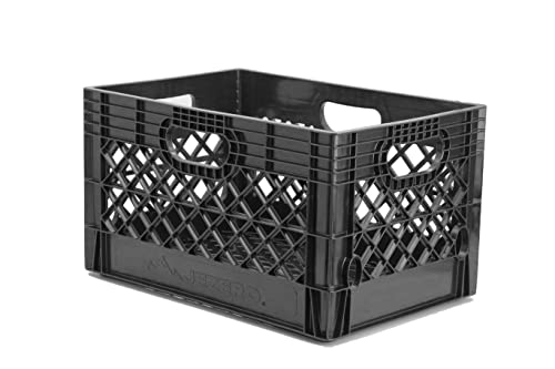JEZERO Milk Crate for Household Storage: The Ultimate Storage Tote for Groceries, Garages, Kayaking & Outdoor, Stackable Storage | BLACK, Plastic, 13' x 11' x 19”, (MC24)