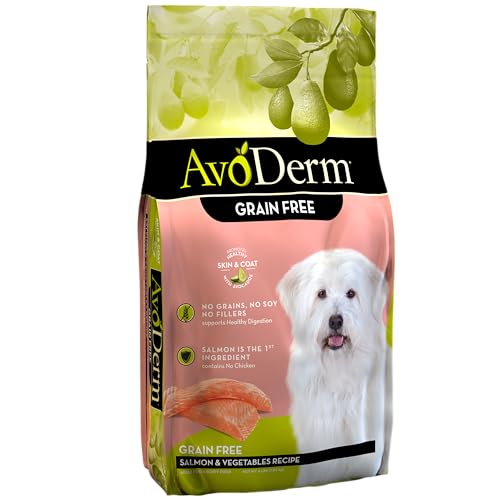 AvoDerm Natural All Life Stages Dry Dog Food, Grain Free, Salmon & Vegetables Recipe, Seafood, 4 Pounds