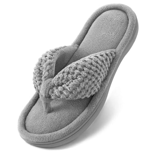 ULTRAIDEAS Women's Popcorn Flip Flop House Slipper with Memory Foam (Grey, Size 9-10)