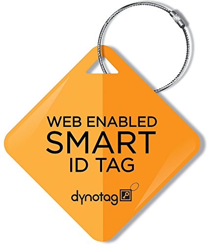 Dynotag Web Enabled Smart ID Tag, Delue Steel tag with Braided Steel Loop, with DynoIQ & Lifetime Recovery Service. Diamond (Orange Split)