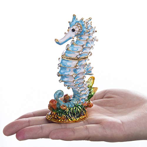 YU FENG Hinged Seahorse Trinket Box Hand-Pasted Rhinestones Crystal Jewelry Storage Box