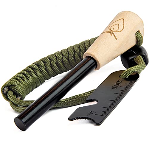 Texas Bushcraft Fire Starter - 3/8' Thick Ferro Rod with Striker and Paracord Wrist Lanyard – Waterproof Flint Fire Steel Survival Lighter for Your Camping, Hiking and Backpacking Gear