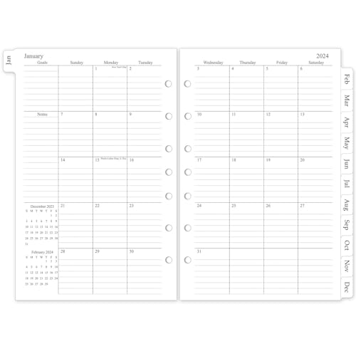 2024-2025 Monthly Planner Refill, Planner Inserts for 7 Ring, January 2024 - June 2025, 18 Monthly Calendars with Monthly Tabs, 5.5' x 8.5', 7-Hole Punched