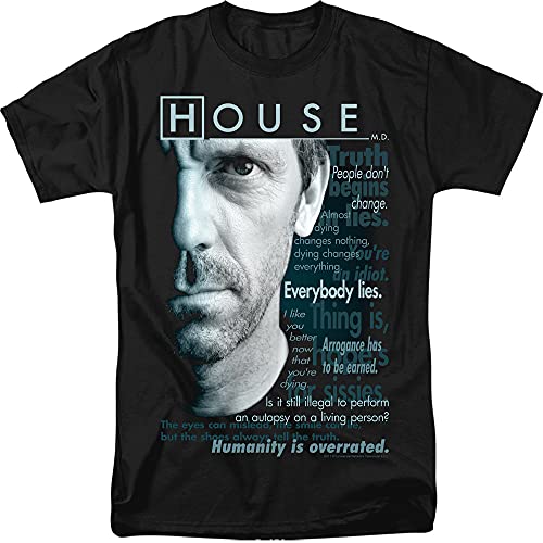 Trevco Men's House TV Series Short Sleeve T-Shirt, Houseisms Black, Large