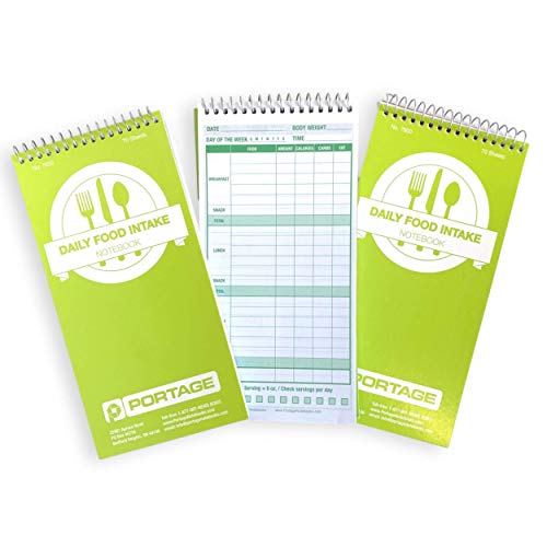 Portage Food Diet Journal - Notebook for Daily Food Intake with Template to Track Calories, a Food Diary, Meal Tracker – 4 x 8 Inches, 70 Sheets, 140 Pages, (Pack of 3)