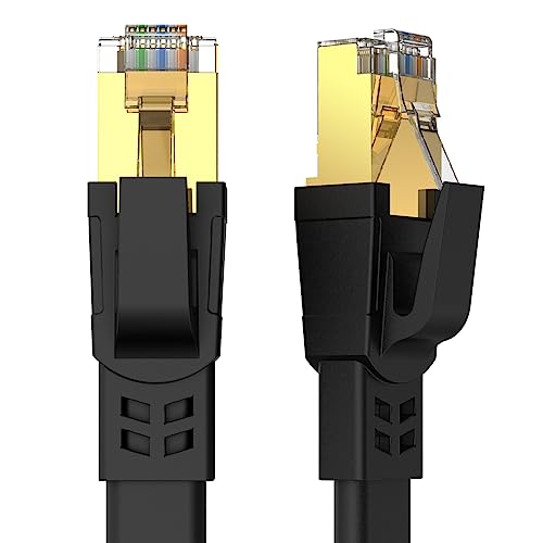 Qiuean CAT8 Ethernet Cable 25 ft, High Speed Heavy Duty Cat8 LAN Network Cable 40Gbps, 2000Mhz with Gold Plated RJ45 Connector for Modem, Router, Switch, Gaming, Xbox - Black