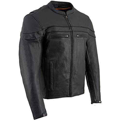 Milwaukee Leather SH1408 Men's Sporty Crossover Vented Black Motorcycle Leather Scooter Jacket - X-Large