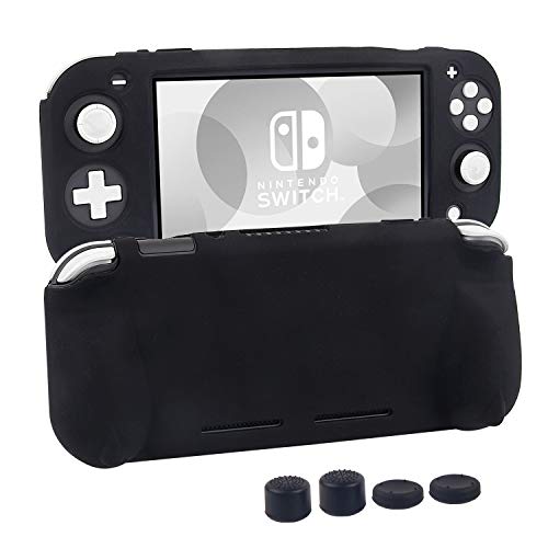 Silicone Protective Case for Nintendo Switch Lite, Soft Grip Case Cover with Comfort Ergonomic Handles for Nintendo Switch Lite 2019 [Self Stand][4 Thumb Stick Caps] (Black)