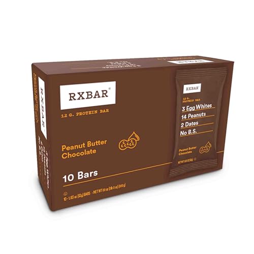 RXBAR Protein Bars, Protein Snack, Snack Bars, Peanut Butter Chocolate, 18.3oz Box (10 Bars)