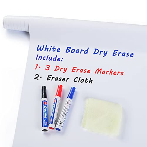 Bloss White Board Dry Erase Sticker, 17.7×98.4 Inch Long With 3 Dry Erase Marker, Peel and Stick Whiteboard Paper for Wall, Classroom, Office, Home and For Kids Drawing.