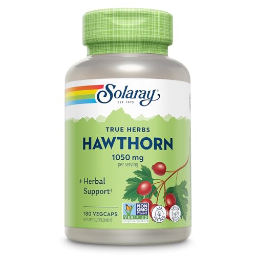 SOLARAY Hawthorn Berry Capsules 1050 mg, Hawthorne Supplement for Cardiovascular Function & Circulation Support, 60 Day Money-Back Guarantee, Whole Berry, Vegan, 90 Servings, 180 VegCaps