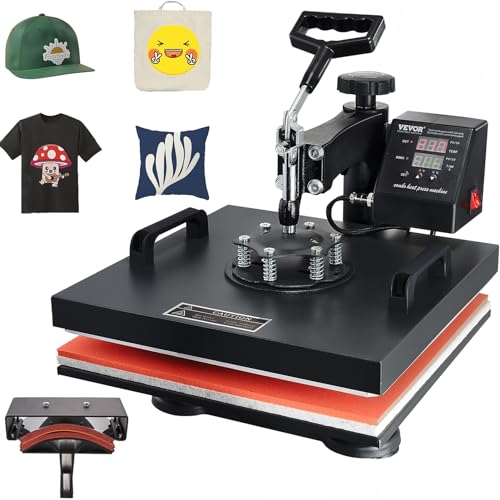 VEVOR 2 in 1 Heat Press Machine 15x15 inch Sublimation Heat Press 360° Swing Away Heat Transfer Digital T-Shirt Pressing with 6x3 Inch Hat Press, Multifunction Combo for T-Shirt Hat Cap Pillow Bag