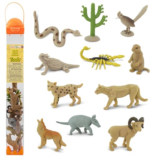 Safari Ltd. Desert TOOB - Figurines of Horned Lizard, Cactus, Road Runner, Scorpion, Rattlesnake, Coyote, Bobcat, Armadillo, Mountain Lion - Educational Toy Figures For Boys, Girls & Kids Ages 3+