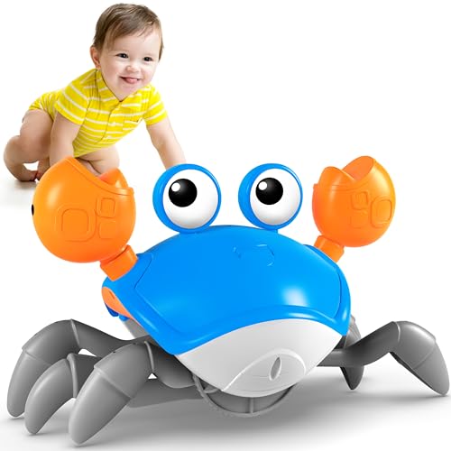ZHVV Crawling Crab Toy, Infant Tummy Time Baby Toys, Fun Interactive Dancing Walking Moving Toy Babies Sensory Induction Crabs with Music, Baby Toy Boys Girls Toddler Birthday Gifts