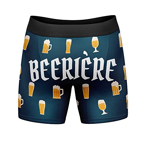 Crazy Dog T-Shirts Mens Beeriere Boxers Funny Sarcastic Beer Derriere Butt Joke Mug Graphic Novelty Underwear For Guys Funny Graphic Boxers Sarcastic Funny Beer Mens Blue XL