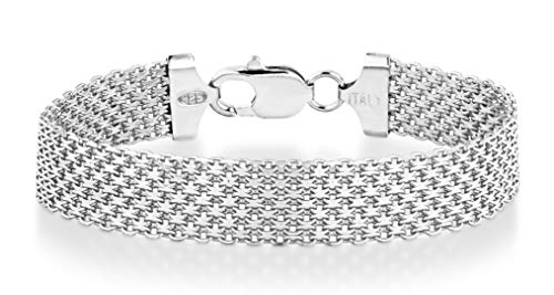 Miabella Solid 925 Sterling Silver Italian 12mm Mesh Link Chain Bracelet for Women Men, Made in Italy (Length 7.5 Inches)