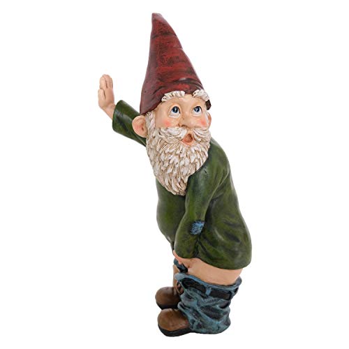 BELLA HAUS DESIGN Gnome Statue - 10.3' Tall Polyresin - Willy The Peeing Garden Gnome for Lawn Ornaments, Indoor or Outdoor Decorations - Red and Green Funny Gnomes