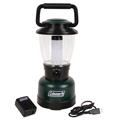 Coleman Rugged Rechargeable 400L LED Lantern, Water & Impact-Resistant Rechargeable Lantern with USB Charging Port, Carry Handle, & 2 Light Modes; Lifetime LEDs Never Need Replacing