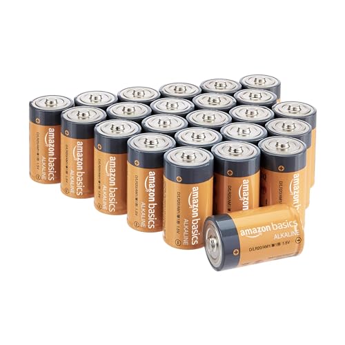 Amazon Basics 24 Pack D Cell All-Purpose Alkaline Batteries, 5-Year Shelf Life, Easy to Open Value Pack