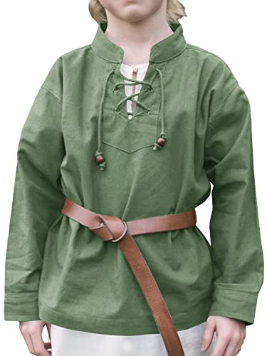 Boys Medieval Lace Up Pirate Mercenary Scottish Costume Renaissance Shirt Kids Viking Halloween Cosplay Tops