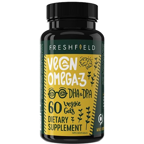 Freshfield Vegan Omega 3 DHA: Sustainably Sourced, Premium, Carrageenan Free, Compostable Bottle, Fish Oil Replacement, Carbon Neutral. Supports Heart, Brain, Joint Health w/DPA (60)