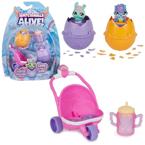 Hatchimals Alive, Hatch N’ Stroll Playset with Stroller Toy and 2 Mini Figures in Self-Hatching Eggs, Kids Toys for Girls and Boys Ages 3 and up