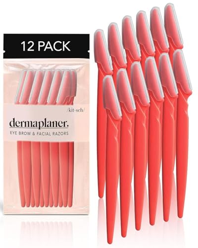 Kitsch Dermaplaning Tool - Face Razors for Women and Men, Eyebrow Trimmer & Face Shaver, Facial Hair Removal, Facial Razors for Women & Men, Dermaplane Razor for Women Face, 12 pc (Coral)