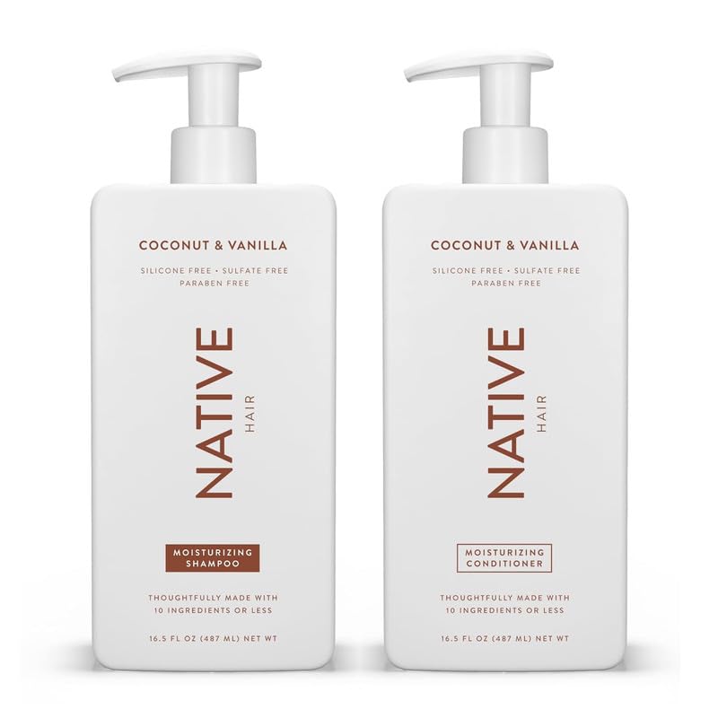 Native Shampoo and Conditioner Contain Naturally Derived Ingredients| All Hair Type Color & Treated From Fine to Dry Damaged, Sulfate & Dye Free - Coconut & Vanilla, 16.5 fl oz each (2 pack)