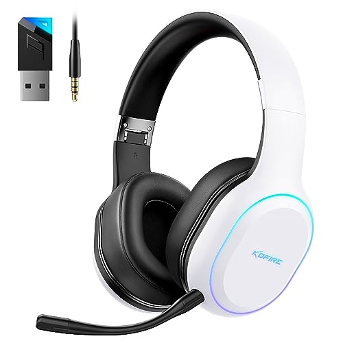 KOFIRE Wireless Gaming Headset for Playstation 5, 3D Stereo Sound, Bass Feedback, 2.4GHz/Bluetooth, Detachable Mic, Ultra-Low Latency,White Headphones for PS5, PS4, PC