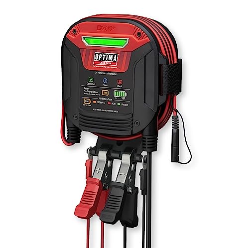 OPTIMA D200+ Battery Maintainer and Lithium Charger for 12 Volt Starting Batteries Including Lithium, AGM, Flooded and Powersports