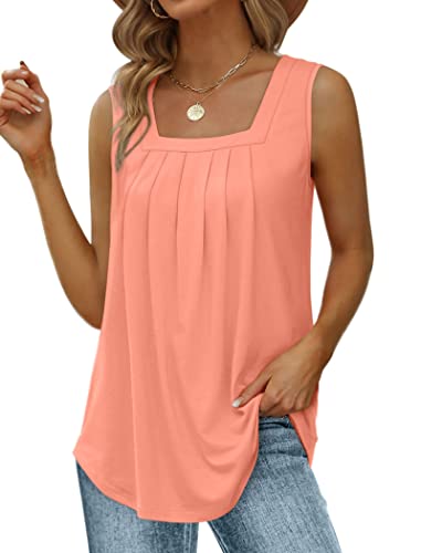 Saloogoe Tank Top for Women Loose Fit Casual Summer Tanks Sleeveless Shirts 2024 Coral XL