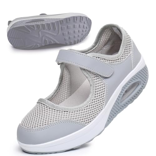 Women's Comfortable Working Nurse Shoes Non-Slip Adjustable Breathable Walking Buffer Fitness Casual Nursing Orthotic Lightweight Shoes US/7 Aa-Gray