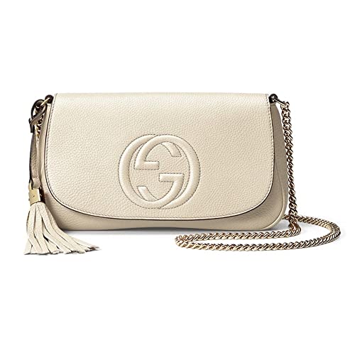 Gucci Soho Off White Leather Handbag Crossbody Clutch Ivory Italy Bag GG NEW